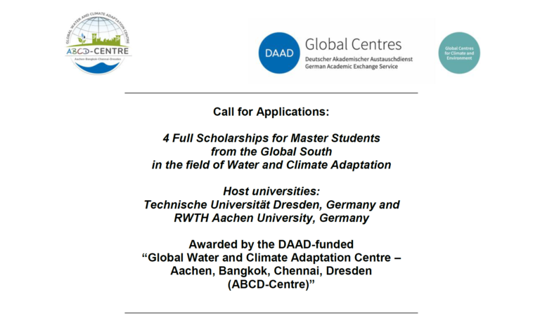 Call for Applications: “4 Full Scholarships for Master Students from the Global South in the field of Water and Climate Adaptation”
